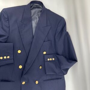 Burberrys Men's Pure Wool Blazer 42L Double Breasted Gold Buttons Vintage USA